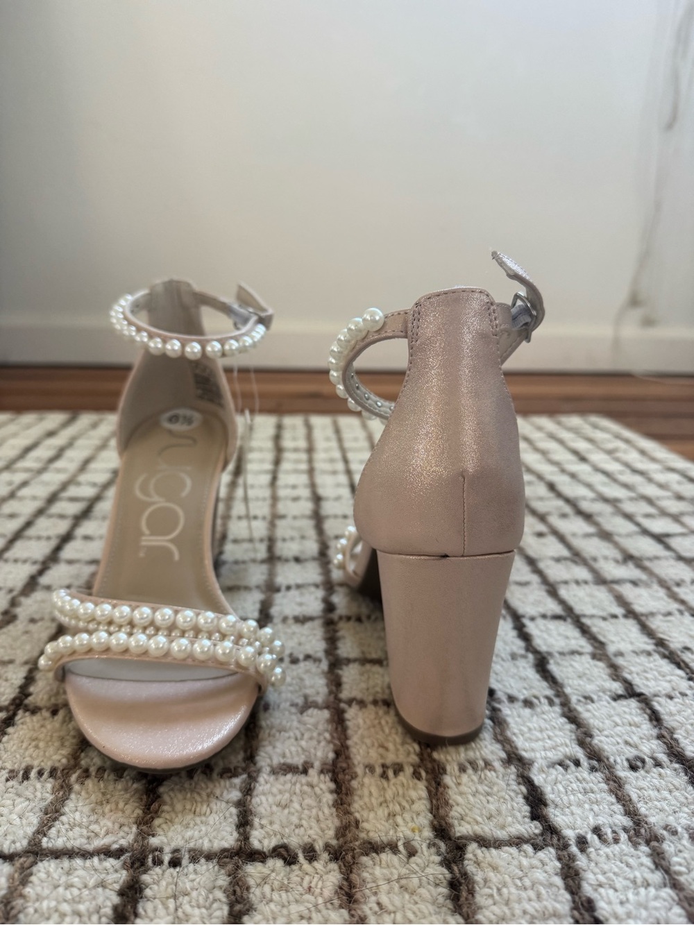 Sugar Pearl-Embellished Blush Block Heels